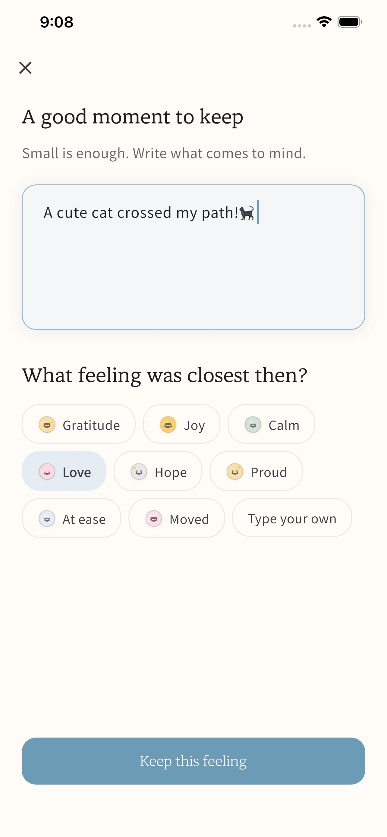 Mindfulness journaling app—Fill flow without streaks, RE:belief