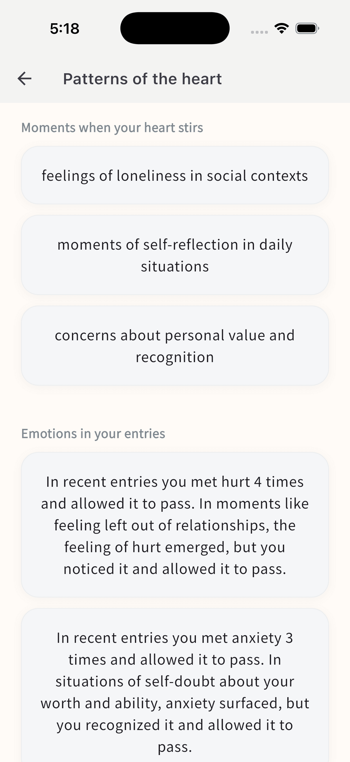 Anxiety pattern tracker—subconscious belief analysis report from Empty entries, RE:belief